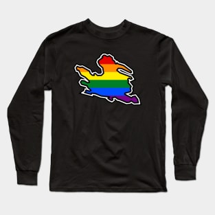 Mayne Island Silhouette - Traditional Pride Flag Rainbow Colours - Mayne Island Long Sleeve T-Shirt